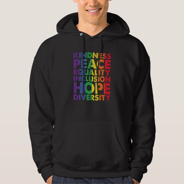 Vänlighet Fred Jämlikhet Kärlek Inkludering Hopp L Hoodie (Framsida)
