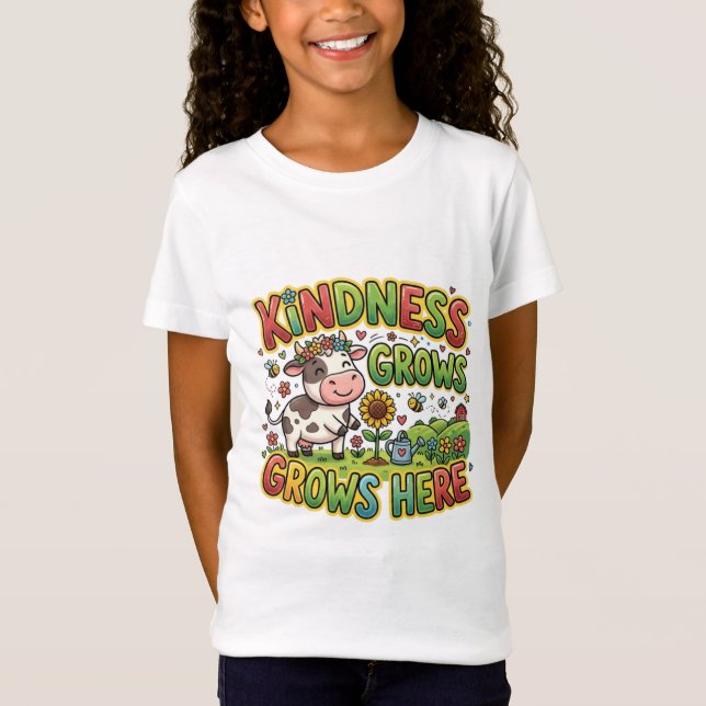 Vänlighet Växer Här Söt Ko T-Shirt | Barn Gård  (Framsida)