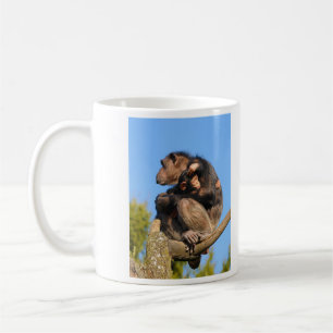 Vanligt panorerar schimpansschimpansen kaffemugg