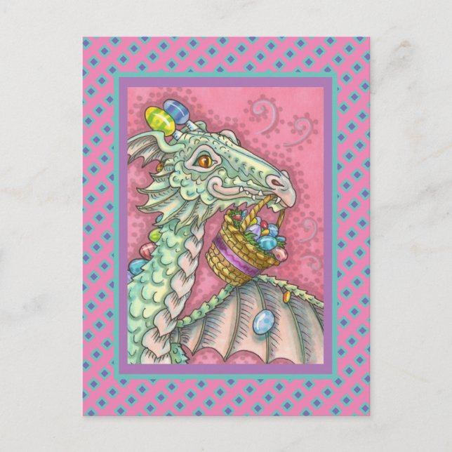 VÄNLIGT PÅSKÄGG DRAGON, CUTE FANTASY HELG VYKORT (Framsida)