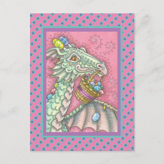 VÄNLIGT PÅSKÄGG DRAGON, CUTE FANTASY POSTCARD VYKORT (Framsida)