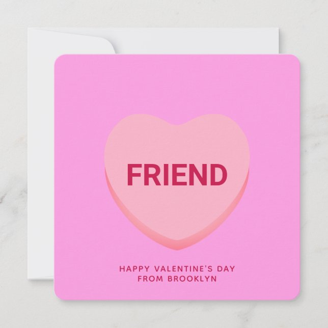 Vänligt rosa-konversationshjärta Valentinkort (Framsida)