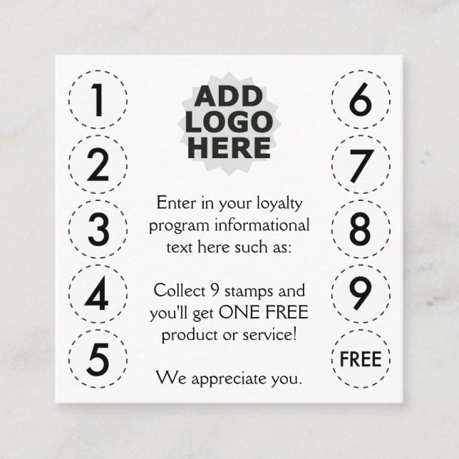 vanligt stansmaskinkort lojalitetskort (Framsida)