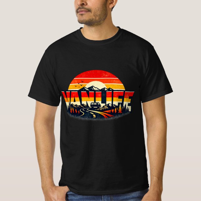 VANLIV Solnedgångsdesign, Camper Van Nomad Communi T Shirt (Framsida)