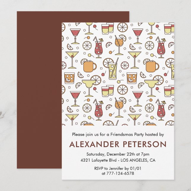 Vänmas-inbjudningar Cocktailmönster  Inbjudningar (Fram/baksida)
