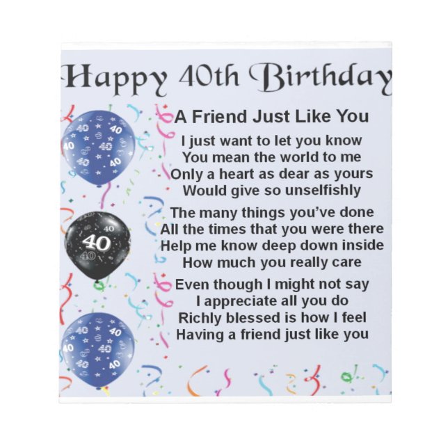 Vännen Dikt 40:e födelsedagen Anteckningsblock (Framsida)