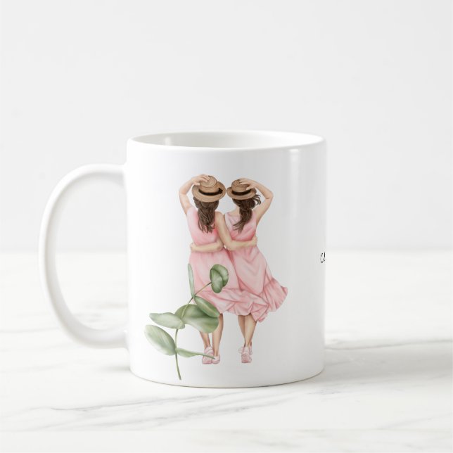 Vänner Alltid Girls Blommigtar Illustration Namn Kaffemugg (Vänster)