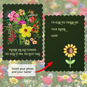 Vänner är som blommor 🌻 fotokort tack kort