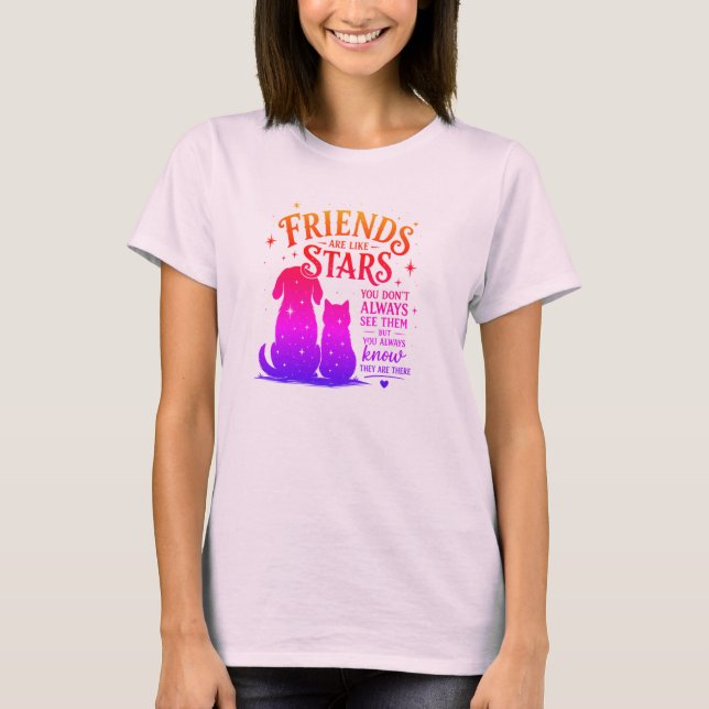 Vänner är som stjärnor Katt & Hund Inspirerande T Shirt (Framsida)