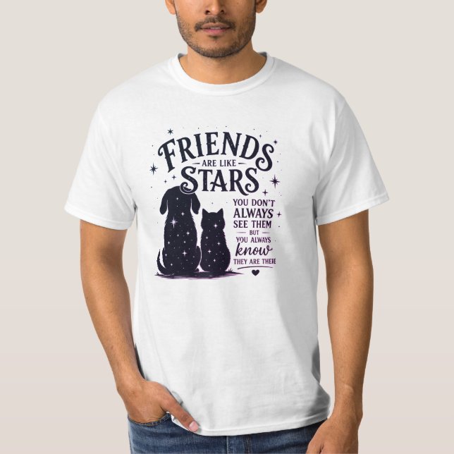 Vänner är som stjärnor Katt & Hund Inspirerande T Shirt (Framsida)