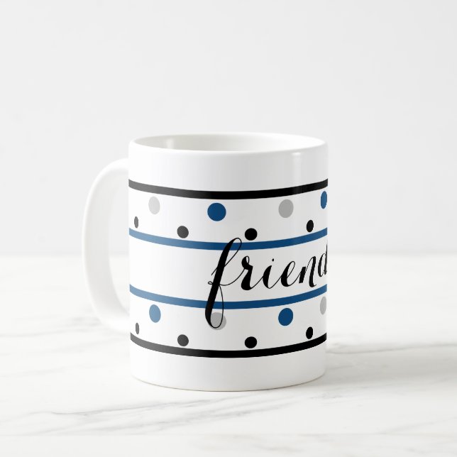 Vänner Azure Blue Silver Black Polka dots Kaffemugg (Framsida vänster)