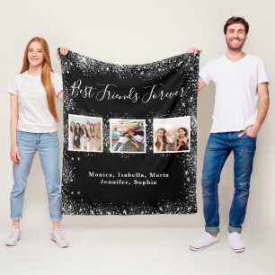 Vänner BFF Black silver glitter fotot namn Fleecefilt