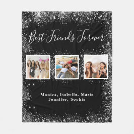 Vänner BFF Black silver glitter fotot namn Fleecefilt