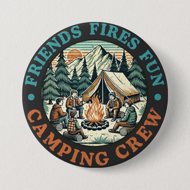 Vänner Brand Roligt Camping Crew Sign Knapp (Framsida)