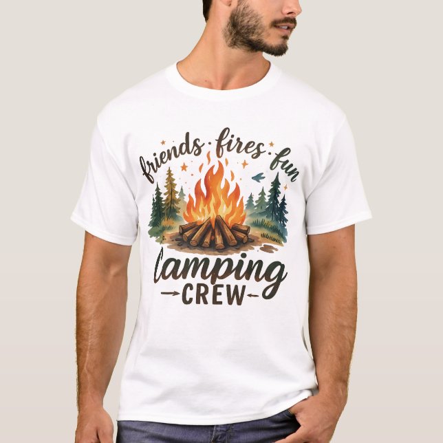 Vänner Bränder Roligt Camping T Shirt (Framsida)