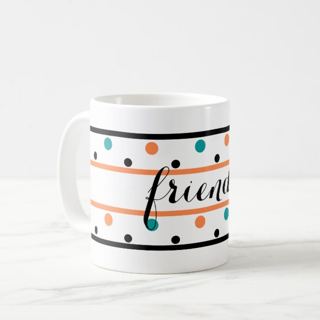 Vänner Brinner Orange Teal Grönt Polka dots Kaffemugg (Framsida vänster)