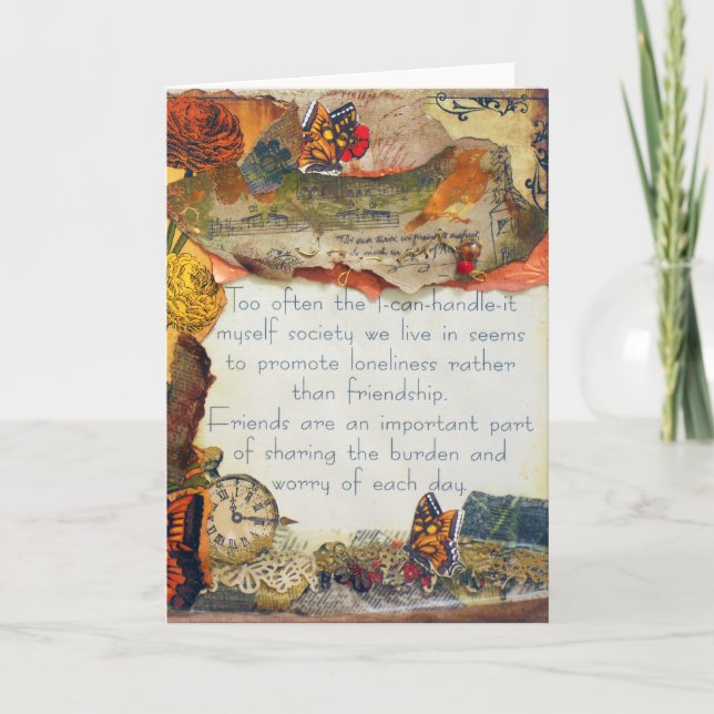 Vänner Butterflies Flowers Mixed Media Collage Kort (Framsida)
