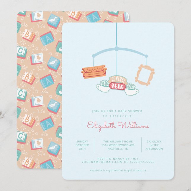 VÄNNER™ | Central Perk Mobile Baby Shower Inbjudningar (Fram/baksida)