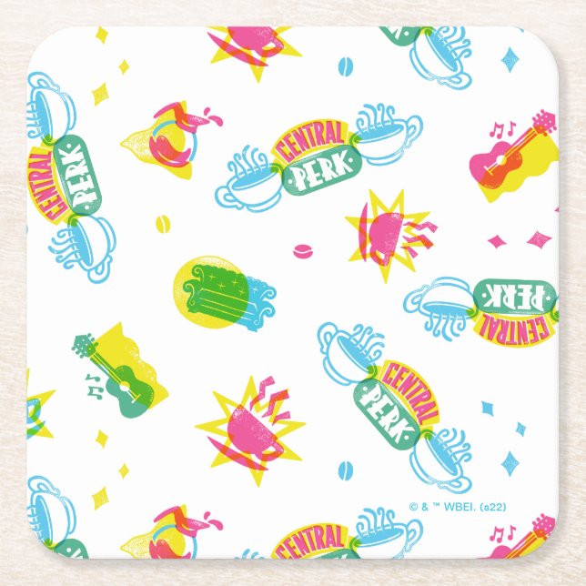 VÄNNER™ | Centrala Perk Neon Mönster Underlägg Papper Kvadrat (Framsidan)