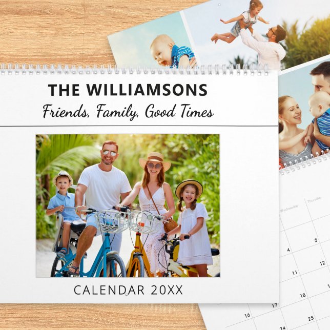 Vänner, Familj, Goda Tider - Foto Collage Anpassat Kalender (A stylish, modern wall calendar to personalize with a collage of your own photos for each month)