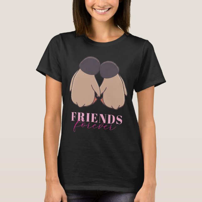 Vänner för alltid Pingvin Dam T-shirt - Mörk (Framsida)