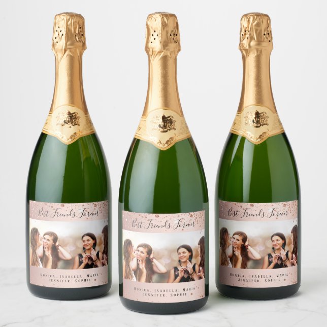 Vänner för alltid rose gold foto namn (Flaskor)