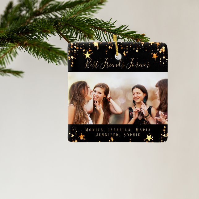 Vänner för evigt svarta guld-stjärnor julgransprydnad keramik (Skapare uppladdad)