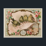 Vänner för fågelreproduktionskort för Vintage Vykort<br><div class="desc">Fågelmålning av vintage på en snäcka omgiven av en söt blommigt ram och "Friends Forever" skriven överst. Designad av enbart Vintage av Robin. Fågelkonst från The Graphics Fairy</div>