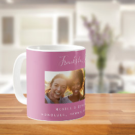Vänner för livsfoto namn mörk rosa kaffemugg
