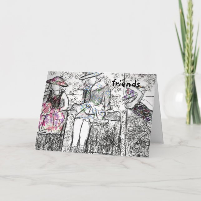 Vänner för träkol Teckning Collage Note Card Kort (Framsida)