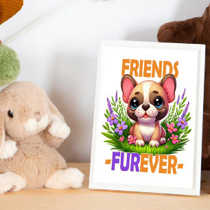 Vänner Furever pun. Cute Fransk Bulldog-hundvalpen Fototryck