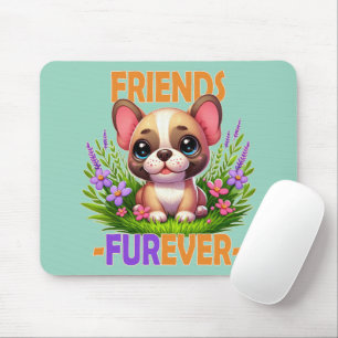 Vänner Furever pun. Cute Fransk Bulldog-hundvalpen Musmatta