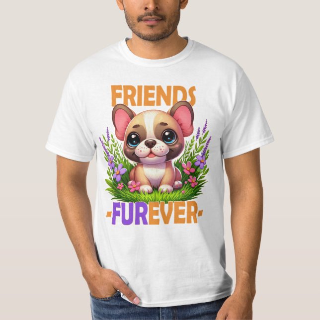 Vänner Furever pun. Cute Fransk Bulldog-hundvalpen T Shirt (Framsida)