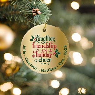 Vänner guld röd grönt typografi jul julgransprydnad keramik