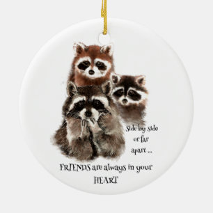 Vänner i ditt hjärtecitat Raccoon Animal Humor Julgransprydnad Keramik