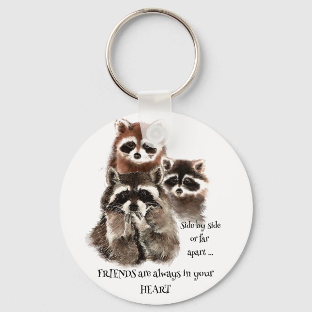 Vänner i ditt hjärtecitat Raccoon Animal Humor Nyckelring (Framsida)