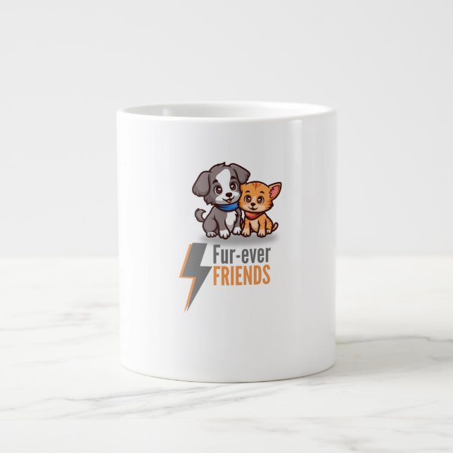 Vänner i päls - Cute Hund & Cat Besties Jumbo Mugg (Framsidan)