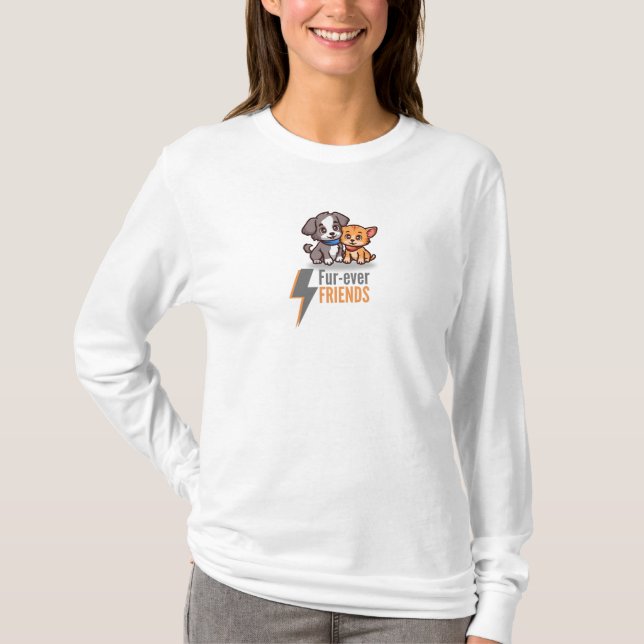 Vänner i päls - Cute Hund & Cat Besties T Shirt (Framsida)