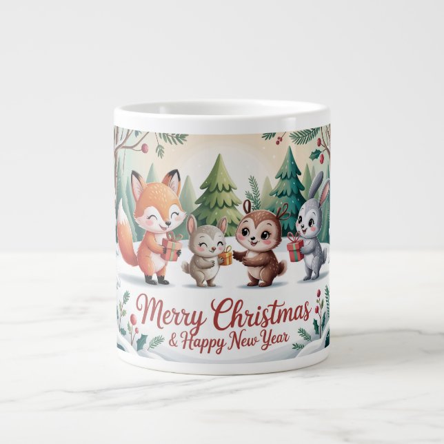 Vänner i skogsvinter jumbo mugg (Framsidan)
