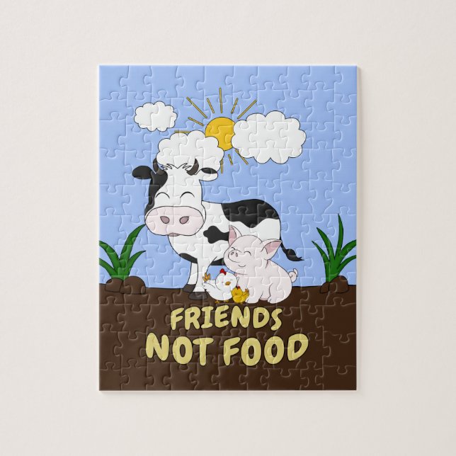 Vänner, inte mat - Cute Cow, Gris och Chicken Pussel (Vertikal)
