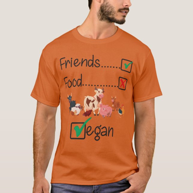 Vänner inte mat Vegan gårdsdjur Rolig retro T Shirt (Framsida)