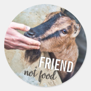 Vänner, inte matvegan med söt, vänlig get runt klistermärke