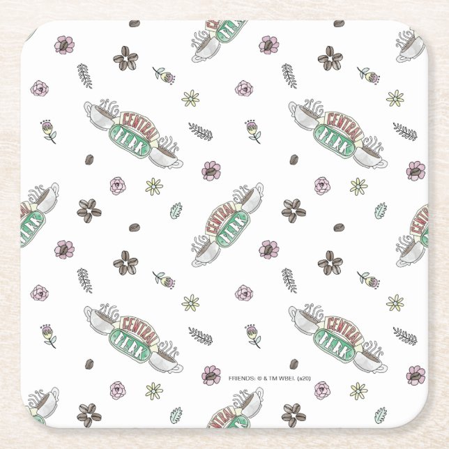 VÄNNER™ | Kaffekaffe med vattenfärg Mönster i Underlägg Papper Kvadrat (Framsidan)