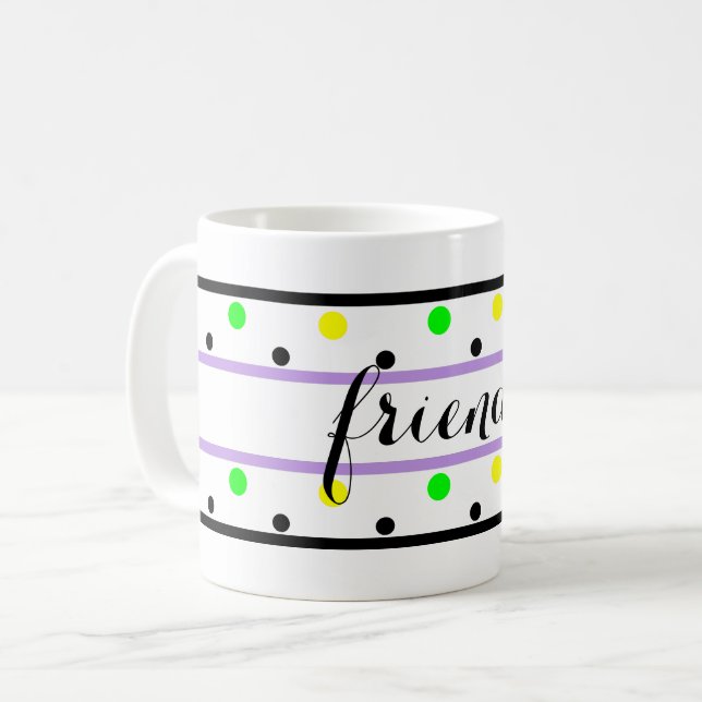 Vänner Lila Gult Grönt Polka dots Kaffemugg (Framsida vänster)