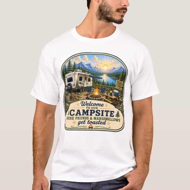 Vänner & marsmallow blir rostad T-shirt (Framsida)