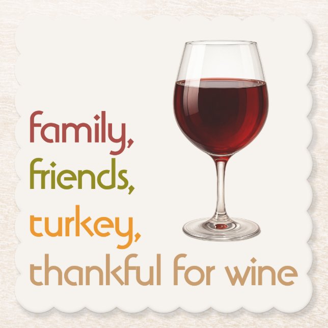 Vänner Mat Turkiet och Vin | Modern Thanksgiving Underlägg Papper (Framsida)