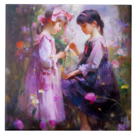 Vänner och blommor 2 kakelplatta