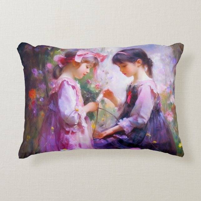 Vänner och blommor 2 prydnadskudde (Framsidan)