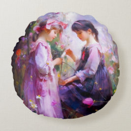 Vänner och blommor 2 rund kudde