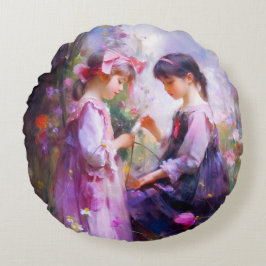 Vänner och blommor 2 rund kudde